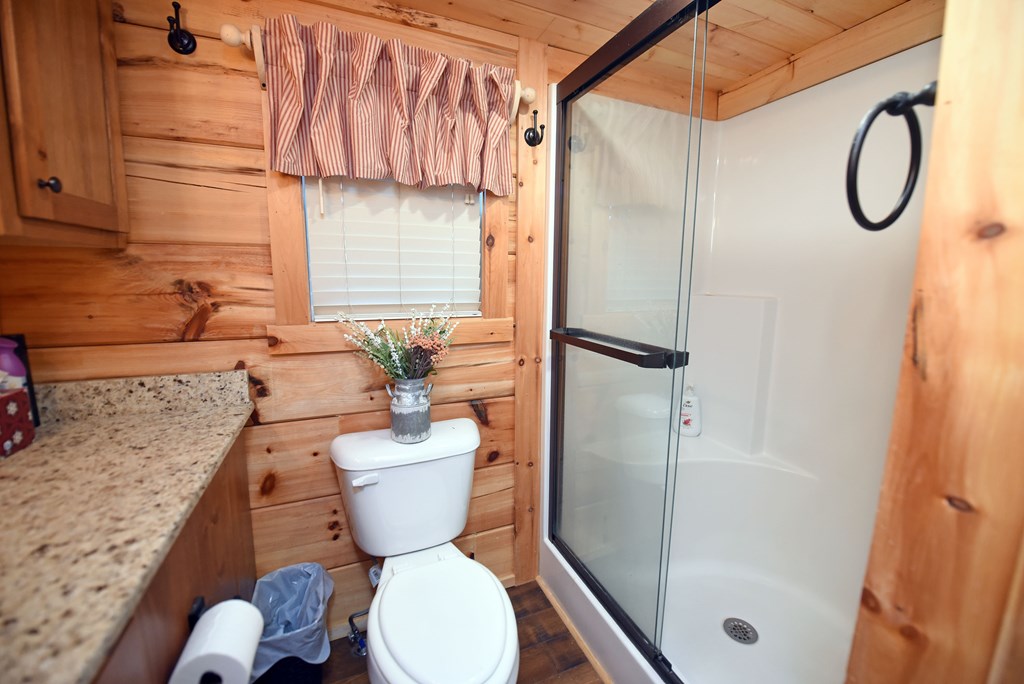 52 Foggy Mountain Road Blairsville, GA 30512 - Photo 11 of 50 a bathroom with a granite countertop toilet sink and shower