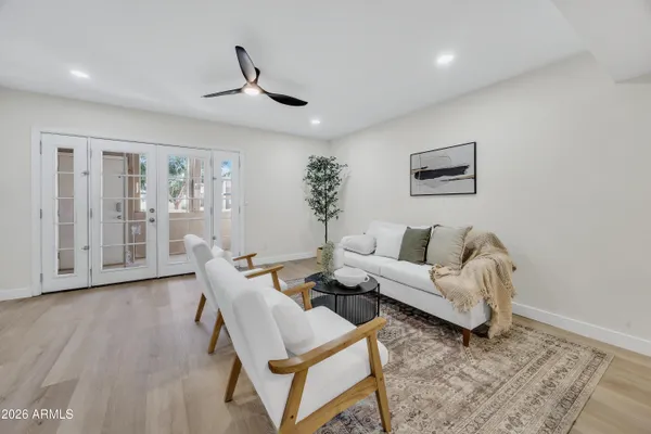 a living room with furniture