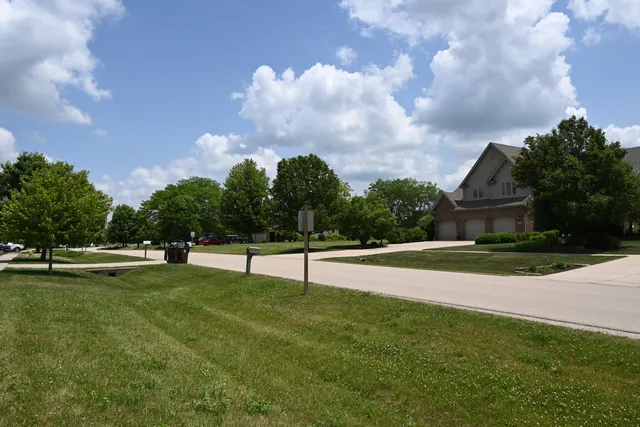 a view of a house with a big yard and a large tree
