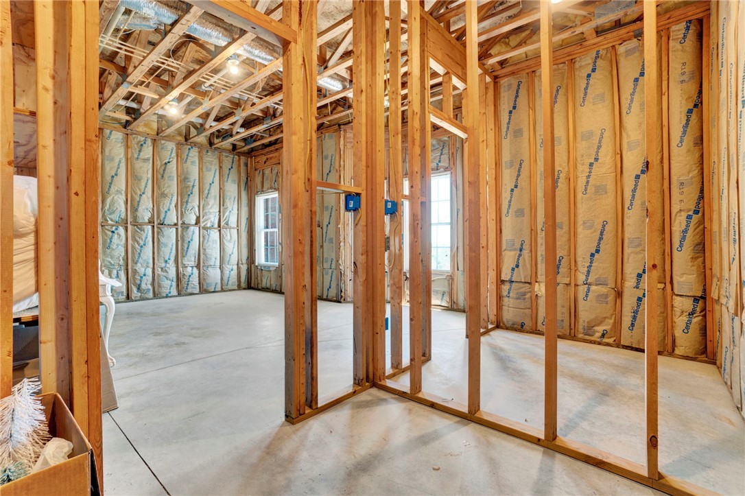 603 Tamassee Ridge Way Salem, SC 29676 - Photo 41 of 46 This interior captures a spacious area awaiting transformation, showcasing construction-grade insulation and sturdy wood framing.