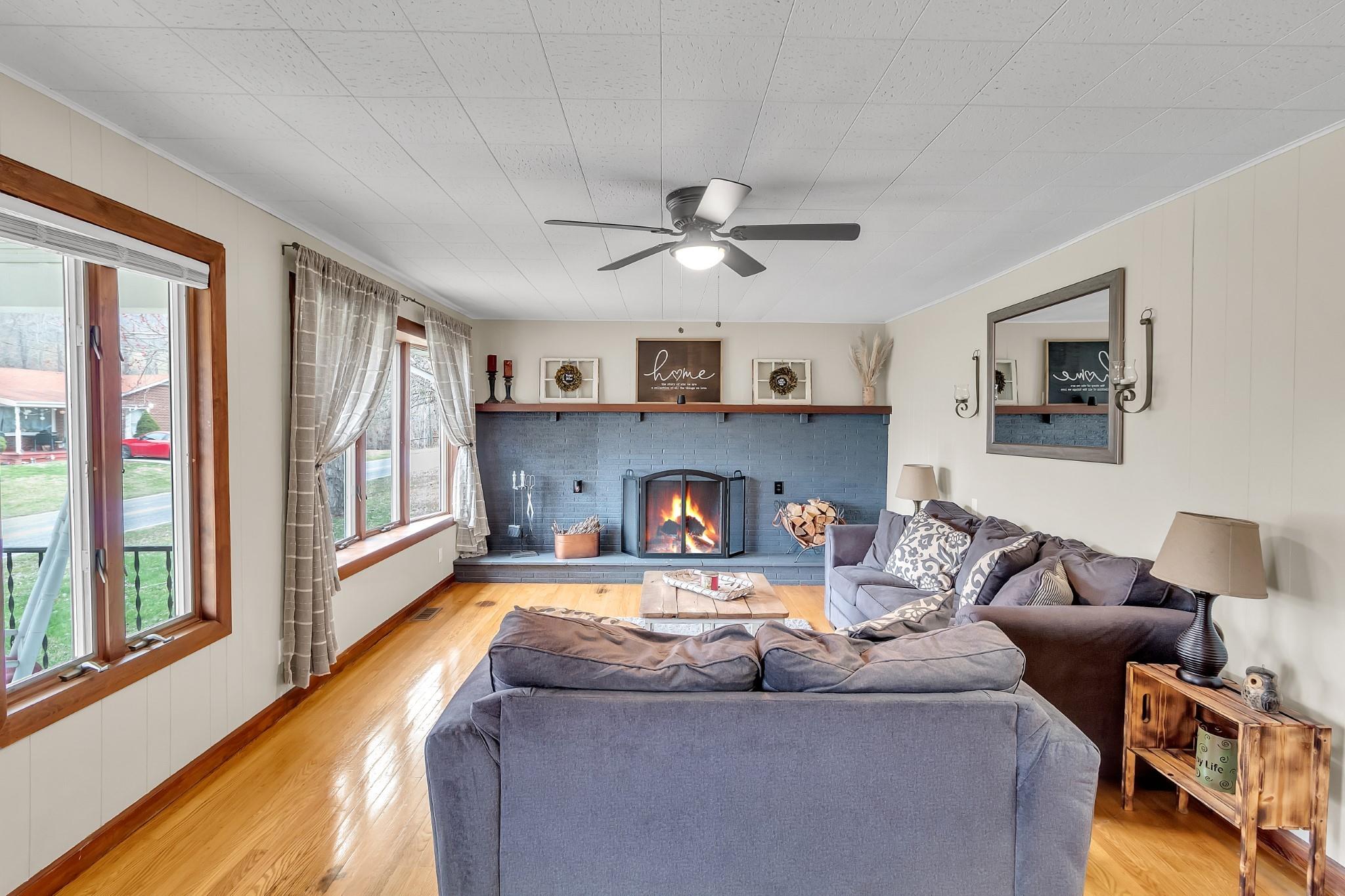 670 Thompson Cove Road Clyde, NC 28721 - Photo 9 of 45 a living room with furniture and a fireplace