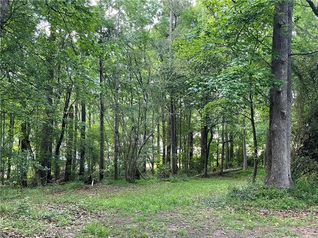 a backyard of a house with lots of trees