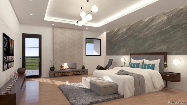 a bedroom with a bed and ceiling fan