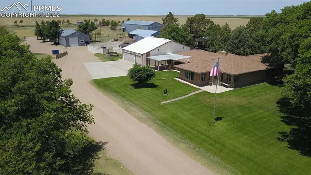 an aerial view of a house