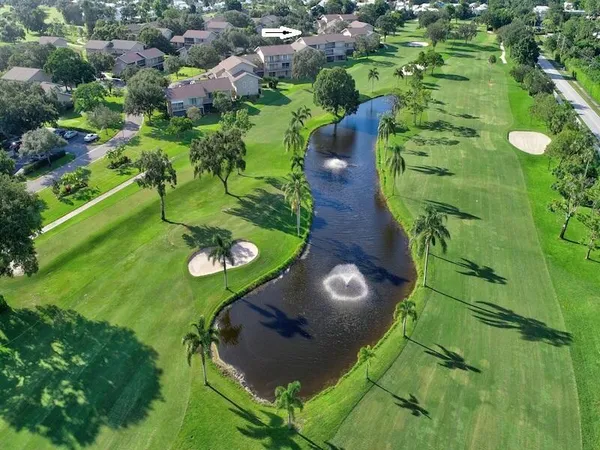 an aerial view of a backyard