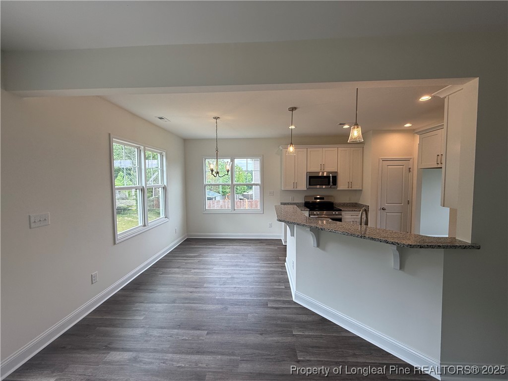 81 Reece Drive Sanford, NC 27332 - Photo 6 of 18 a view of kitchen with kitchen island stainless steel appliances a sink and wooden floor