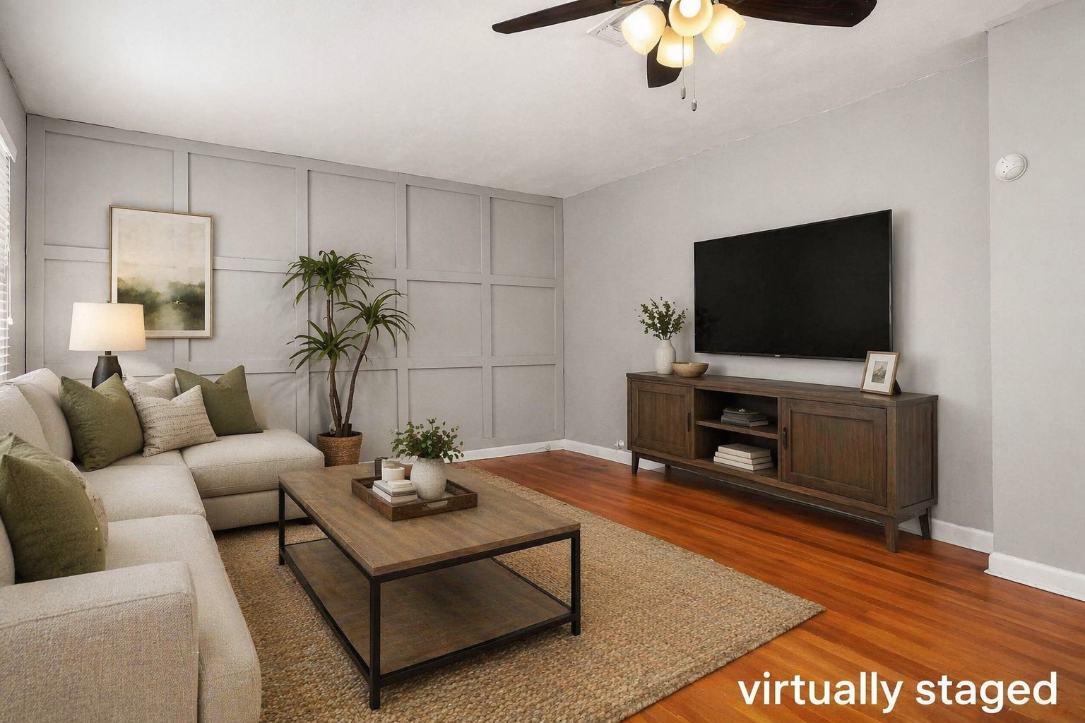 3805 Meadowlake Road Pasadena, TX 77503 - Photo 3 of 16 Virtually Staged Spacious Family Room with Fashionable Accent Grid Wall