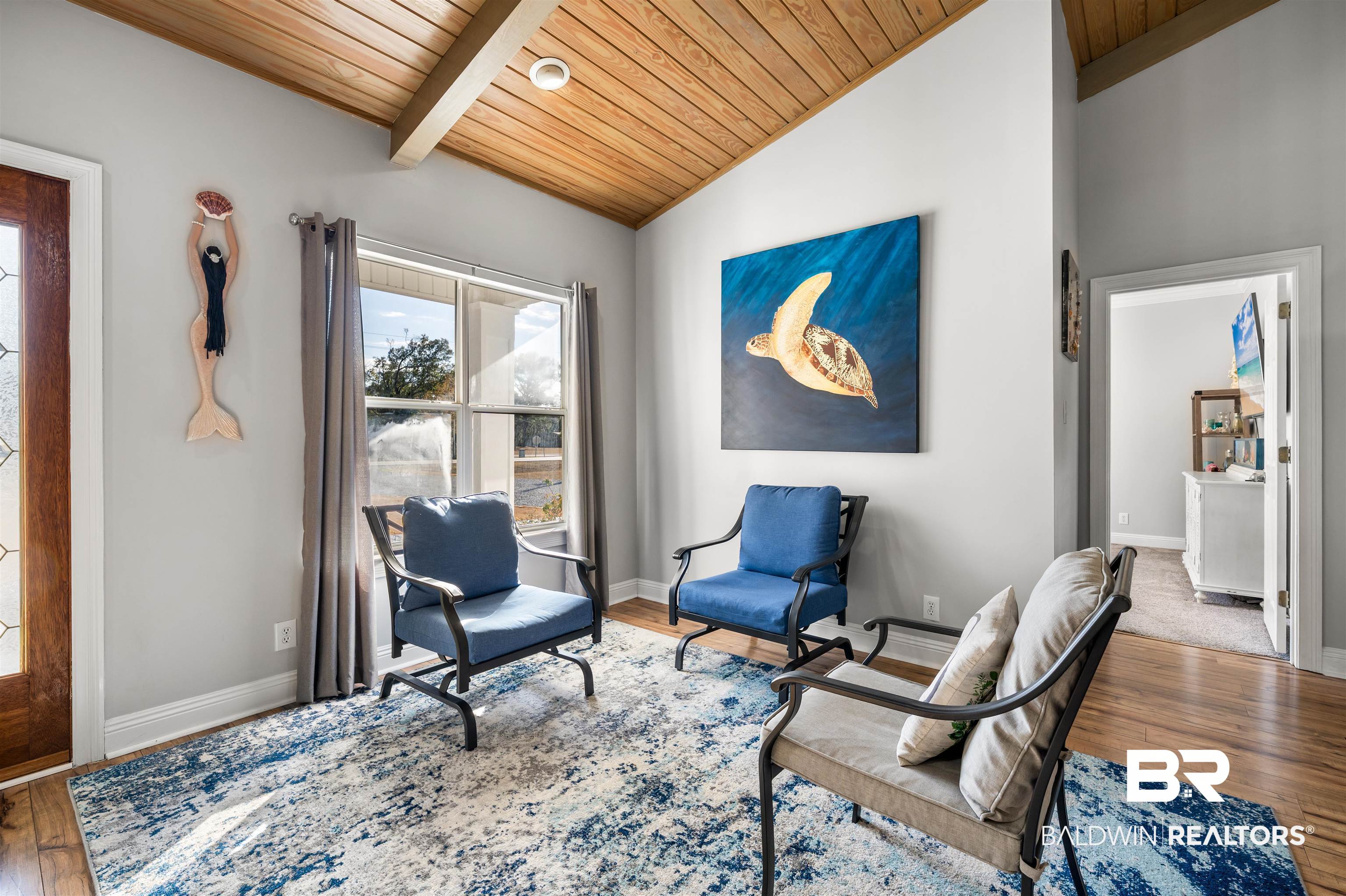 19079 Baldwin County Road 10 Foley, AL 36535 - Photo 26 of 37 Sitting room with lofted ceiling with beams, hardwood / wood-style floors, and wooden ceiling