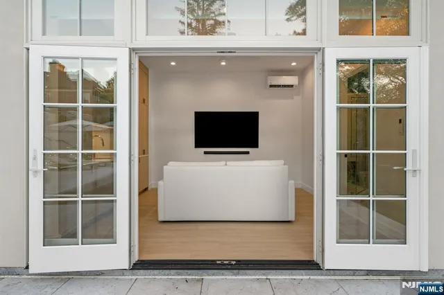 a white building with shower