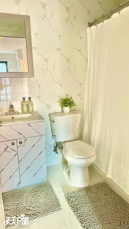 a bathroom with a toilet a sink and a mirror