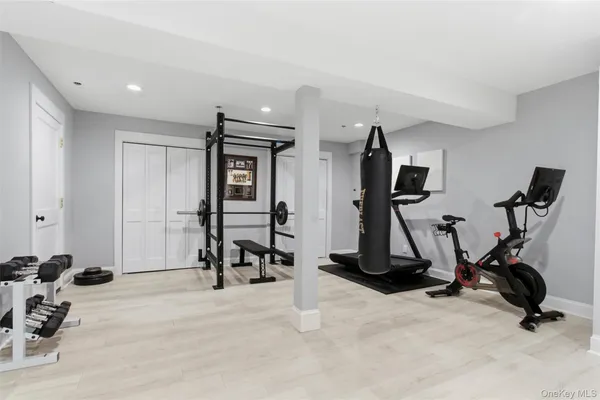 a view of a room with gym equipment