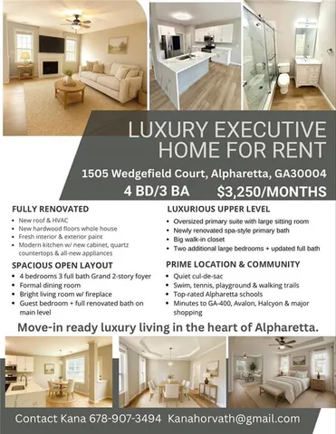 $3,450 | 1505 Wedgefield Court, Alpharetta, GA 30004