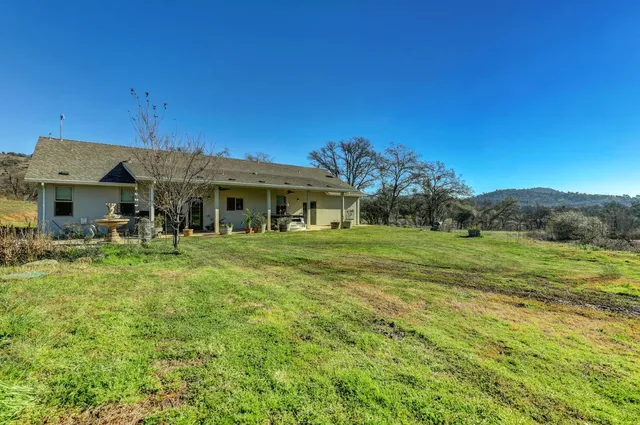 a view of a field with an trees