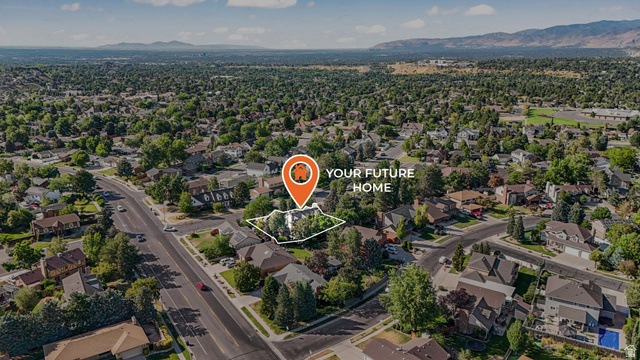 8965 Quail Run Drive Sandy, UT 84093 - Photo 12 of 56 Aerial perspective of suburban area with property parcel outlined and a mountain backdrop