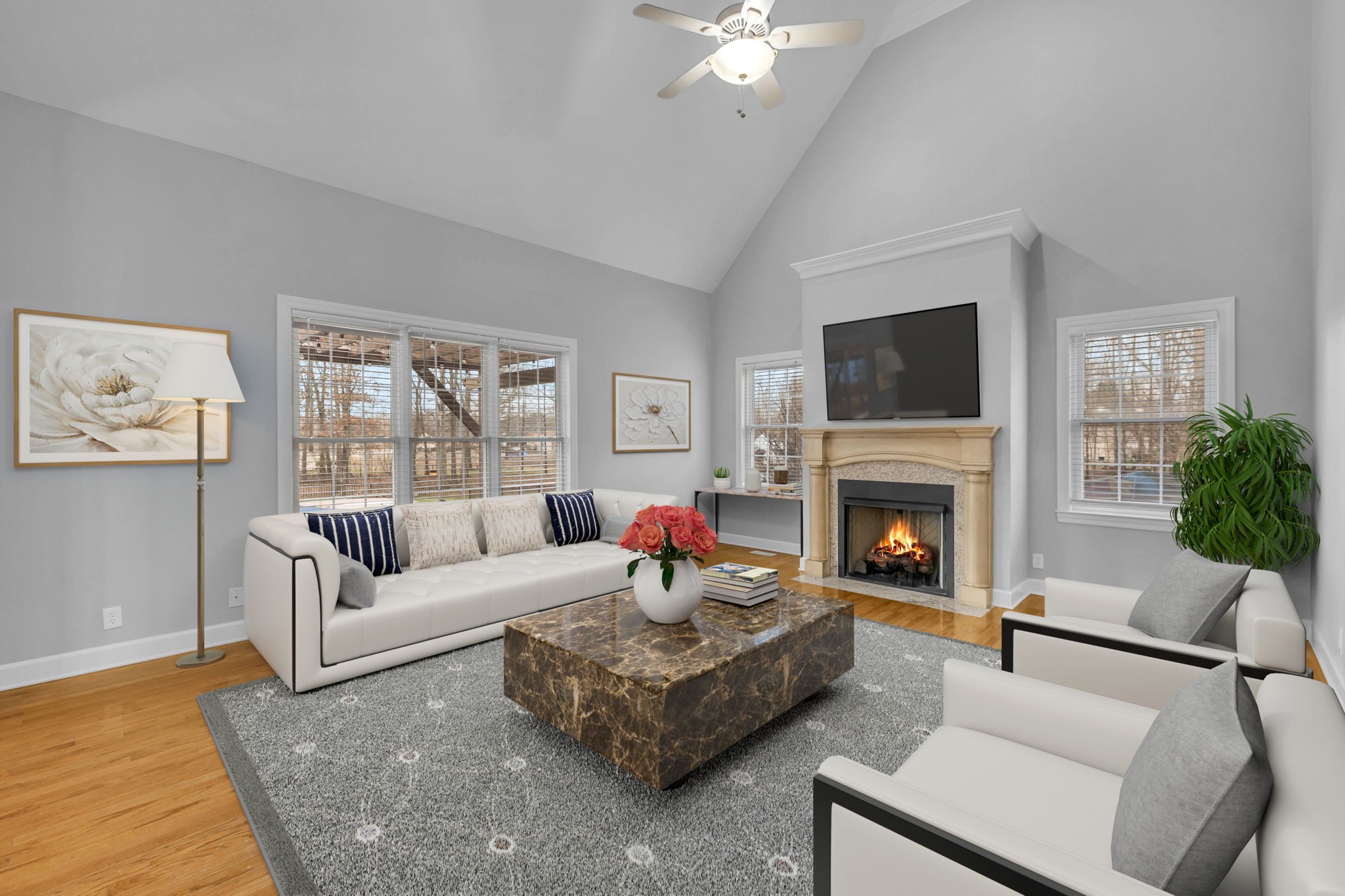 1273 Cedar Grove Road Lebanon, TN 37087 - Photo 5 of 52 a living room with furniture a fireplace and a flat screen tv