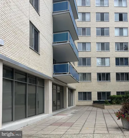 a view of a building with a window