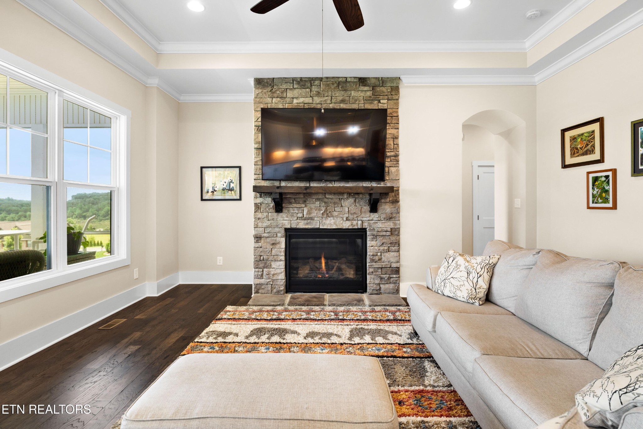 7791 Morganton Road Greenback, TN 37742 - Photo 17 of 53 a living room with furniture a flat screen tv and a fireplace