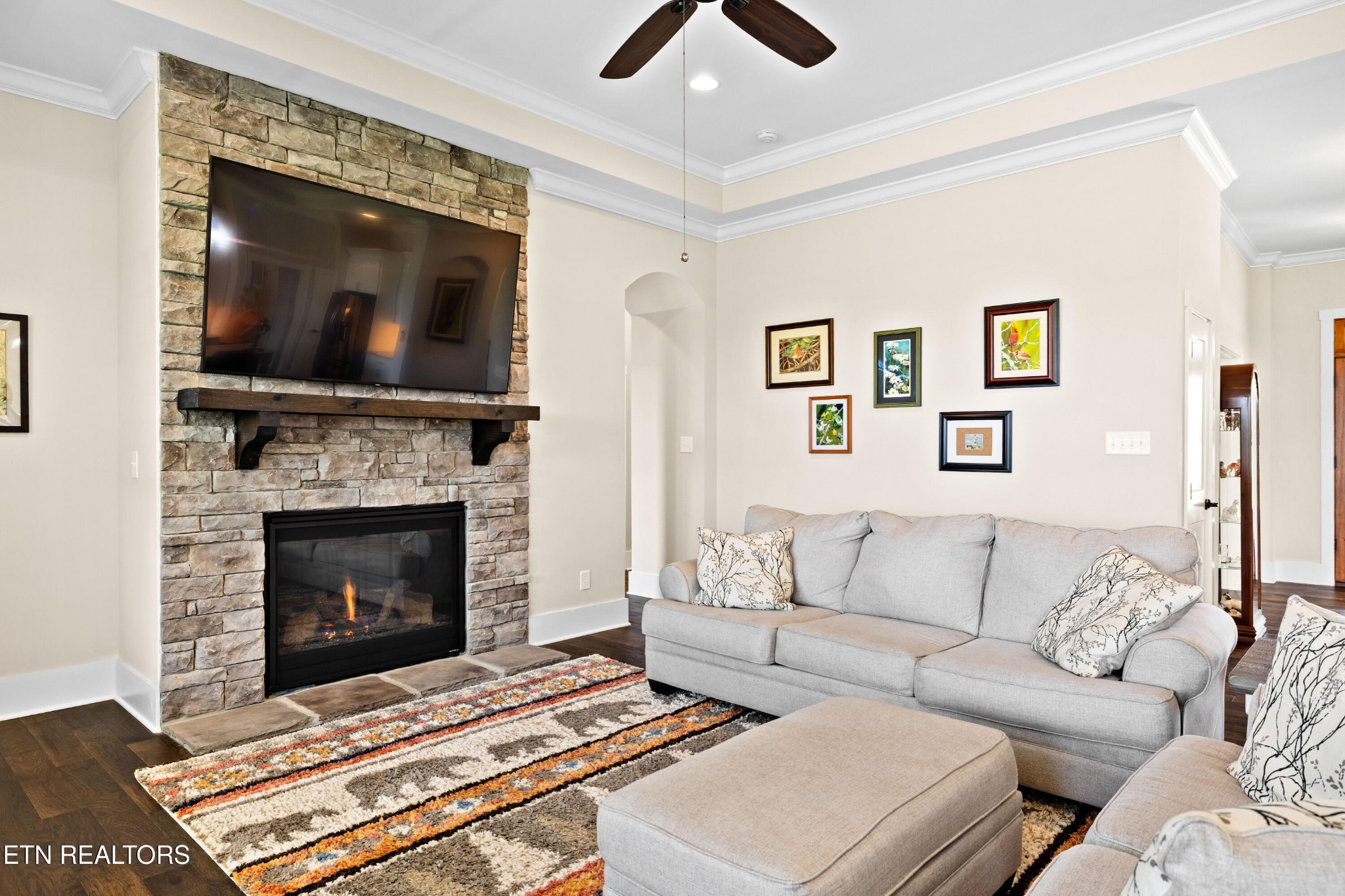 7791 Morganton Road Greenback, TN 37742 - Photo 18 of 53 a living room with furniture a flat screen tv and a fireplace