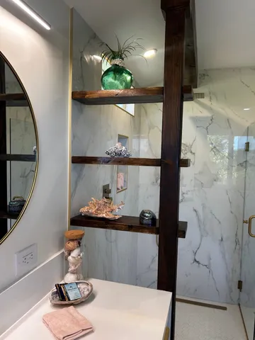 a kitchen with a sink and a refrigerator