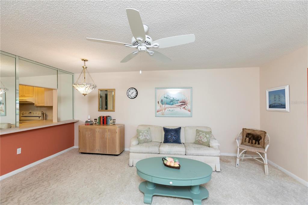 4533 Marine Parkway, Unit 206 New Port Richey, FL 34652 - Photo 10 of 22 a living room with furniture and a chandelier