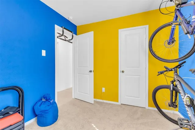 a view of a room with painted walls