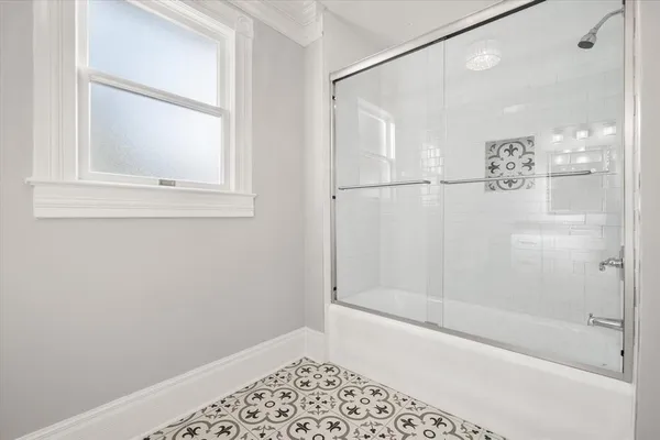 a bathroom with a shower
