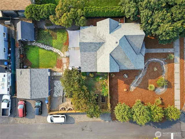 an aerial view of a house