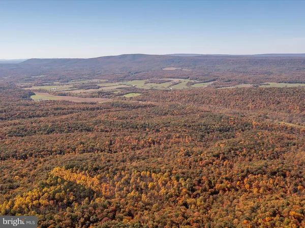 an aerial view of houses with a city