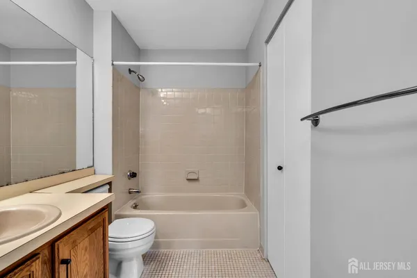 a bathroom with a bathtub