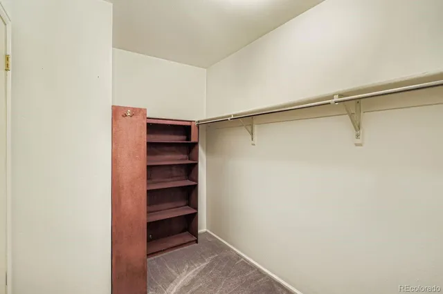 a view of walk in closet with empty racks