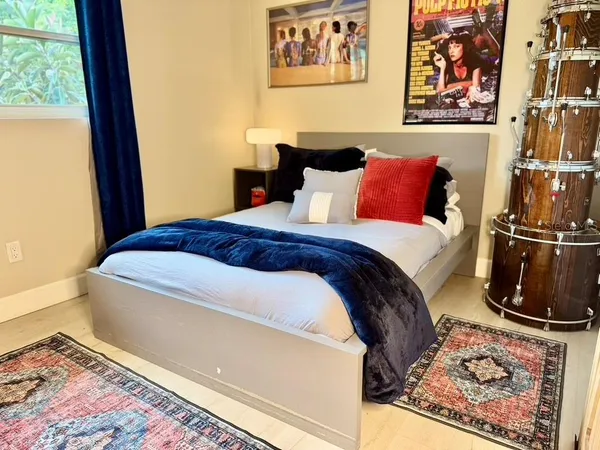 a view of a living room with furniture