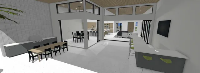 a view of swimming pool from a balcony