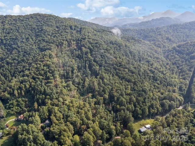 a view of a dry yard with mountains in the background