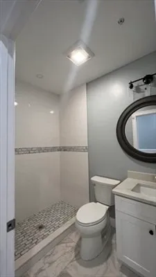 a bathroom with a toilet a sink and a mirror