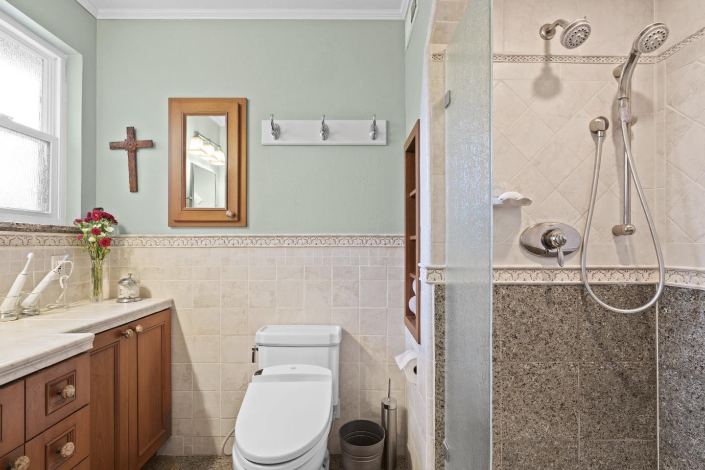 2841 Pruneridge Avenue Santa Clara, CA 95051 - Photo 36 of 53 a bathroom with a granite countertop sink a toilet and shower
