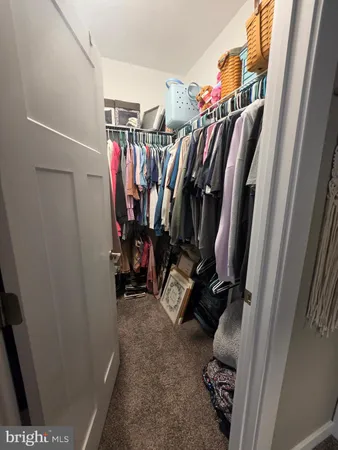 a view of walk in closet with clothes