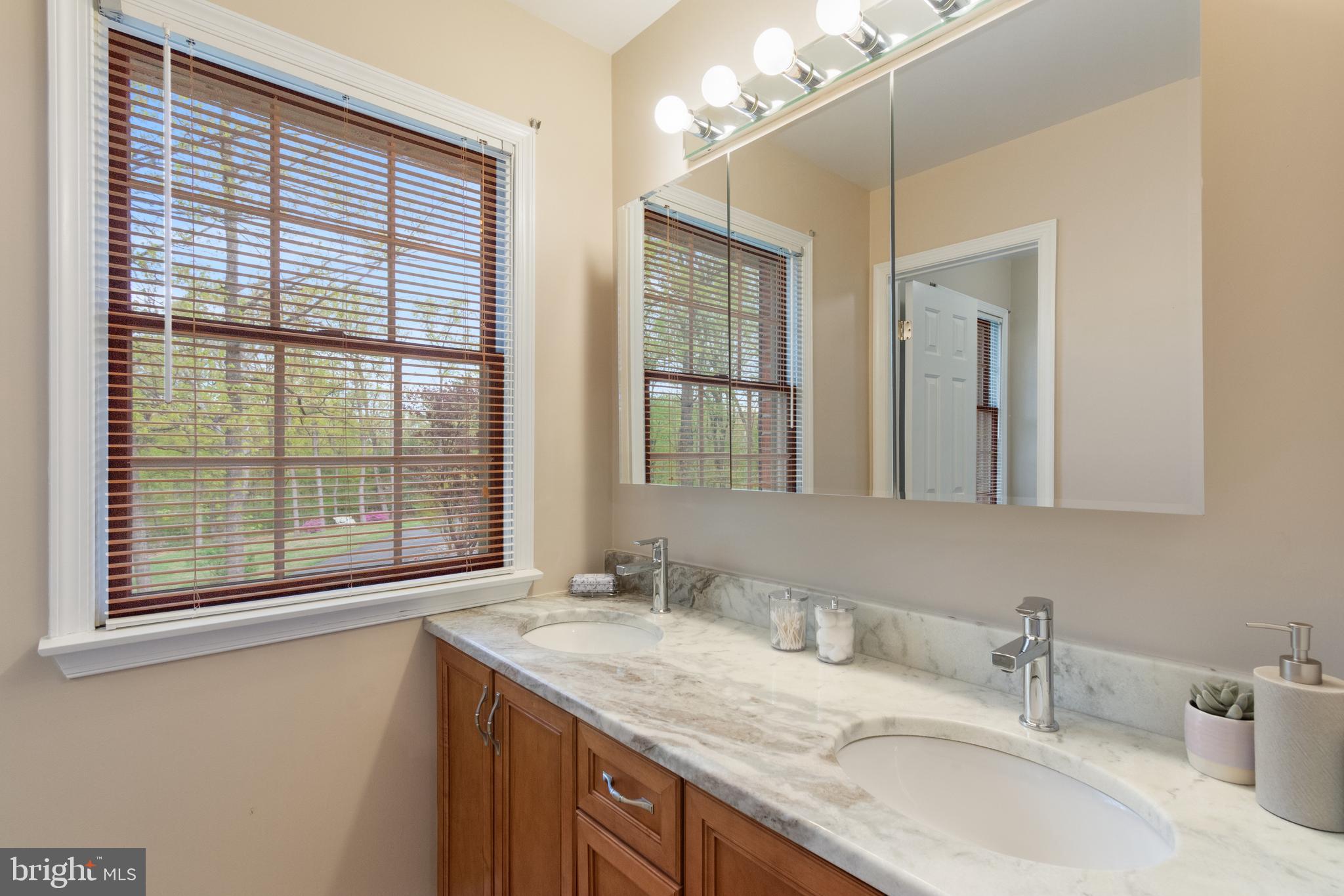 4036 Roop Road New Windsor, MD 21776 - Photo 41 of 55 a bathroom with a granite countertop sink and a large mirror