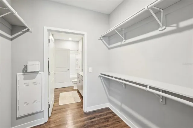 a view of an empty walk in closet