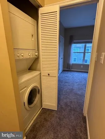 a view of a storage & utility room with a washer dryer