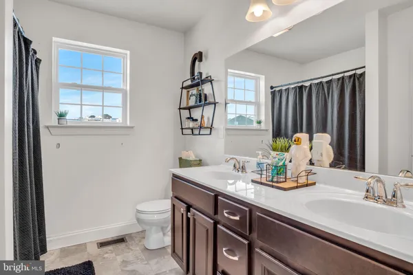a bathroom with a toilet a sink and mirror