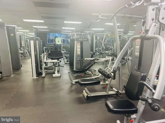 a view of a room with gym equipment