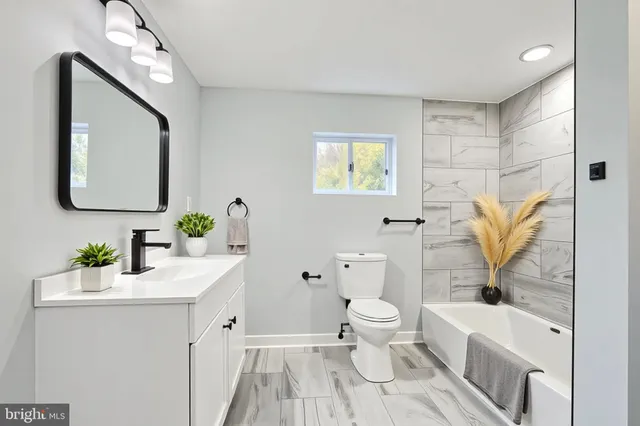 a bathroom with a sink a toilet and bathtub