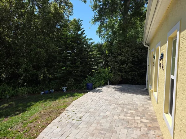 a view of a porch with garden