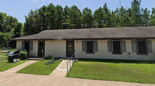 a aerial view of a house with yard and plants
