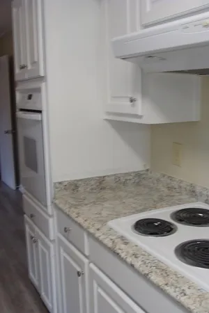 a kitchen with white cabinets and a sink