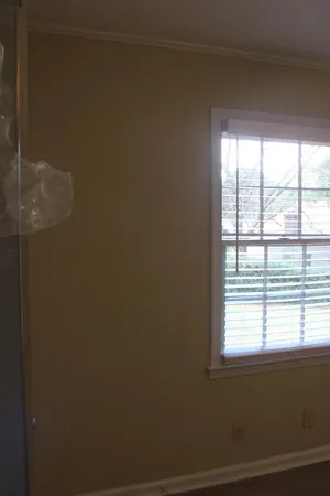 a view of a small space with a window