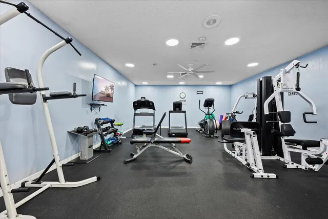 a view of a room with gym equipment
