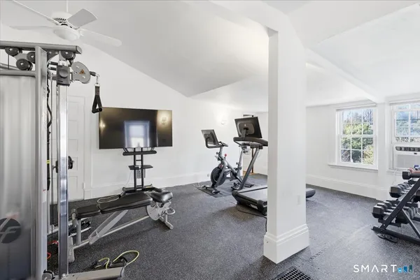 a view of a room with gym equipment