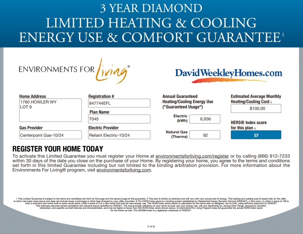 1760 Howler Way Montgomery, TX 77316 - Photo 5 of 44 AVERAGE Energy bill is estimated at $100 / month! David Weekley Homes is an Environments for Living Diamond Level builder!