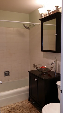 655 West Irving Park Road, Unit 1707 Chicago, IL 60613 - Photo 11 of 14 a bathroom with a granite countertop sink and a toilet